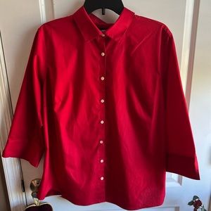 Lands’ End Womens broadcloth business wardrobe Shirt 3/4 Sleeve Red Size 18